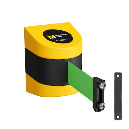 Retractable Belt Barrier YW Magnetic Wall Mount 25' Green Belt (M)